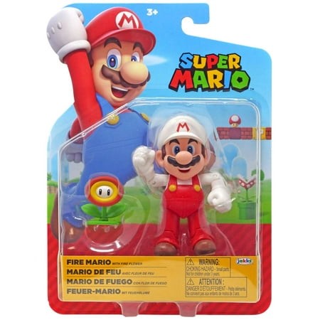 NINTENDO SUPER MARIO 4" FIGURES - FIRE MARIO WITH FIRE FLOWER