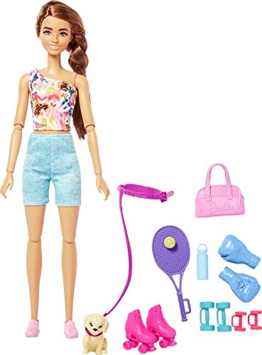 Barbie Wellness Workout Outfit Roller Skates and Tennis with Puppy