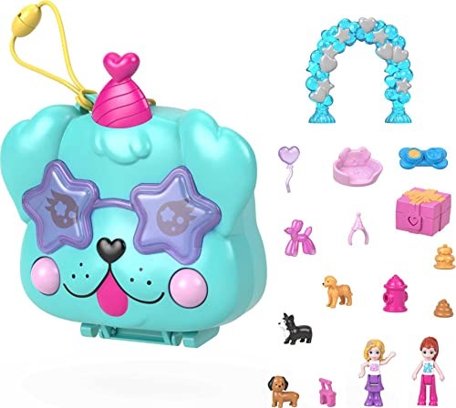 Polly Pocket Doggy Birthday Bash Compact Playset With 2 Micro Dolls & Accessories Travel Toys