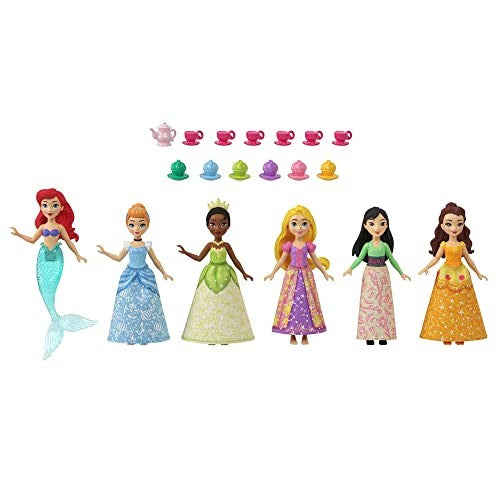 Disney Princess Small Doll Princess Party with 6 Posable Dolls and 13 Tea Time Accessories