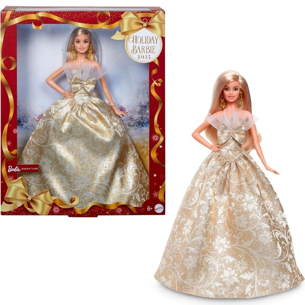 Barbie Signature 2025 Holiday Barbie Fashion Doll, Seasonal Collector, Blonde with Silver & Gold Gown
