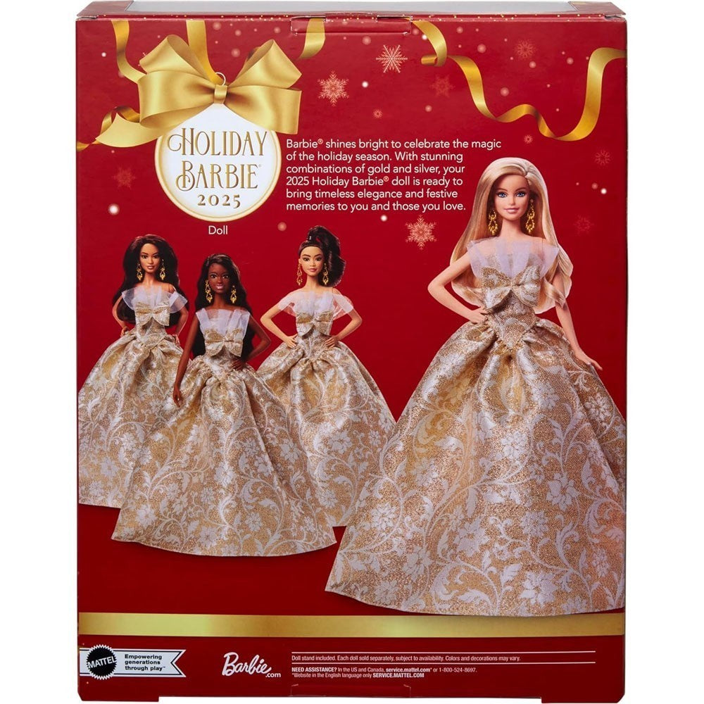 Barbie Signature 2025 Holiday Barbie Fashion Doll, Seasonal Collector, Blonde with Silver & Gold Gown