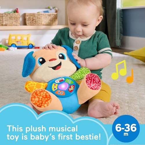 Fisher-price Baby Toy Laugh & Learn Smart Stages Puppy Musical Plush With Lights & Learning Songs For Infants Ages 6+ Months