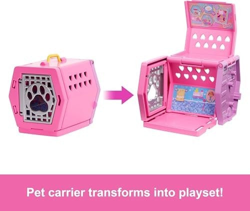 Barbie Chelsea Puppy Carrier Playset, Blonde Small Doll And Accessories, Dog Carrier With Puppy Themed Play Pieces