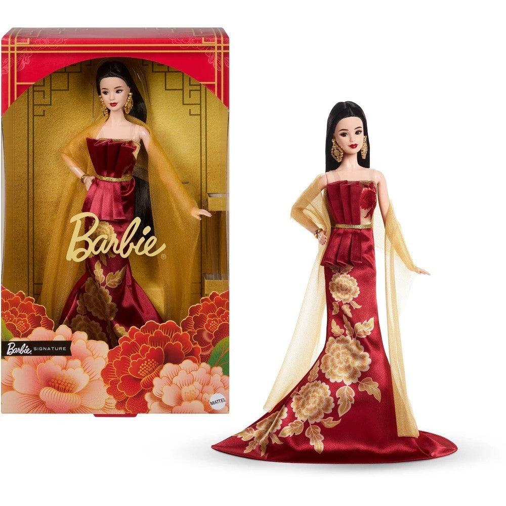 Barbie Signature Lunar New Year Fashion Doll Red Dress with Golden Peonies Collectible Holiday Gift
