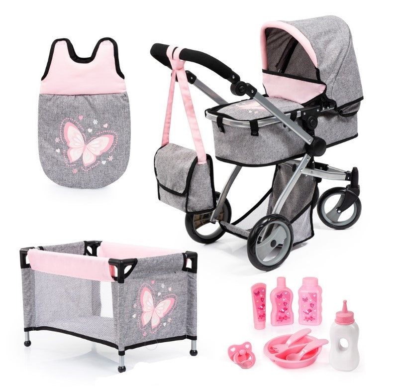 Bayer Milano Mega Set W/ Combi Doll Pram - Grey & Pink
