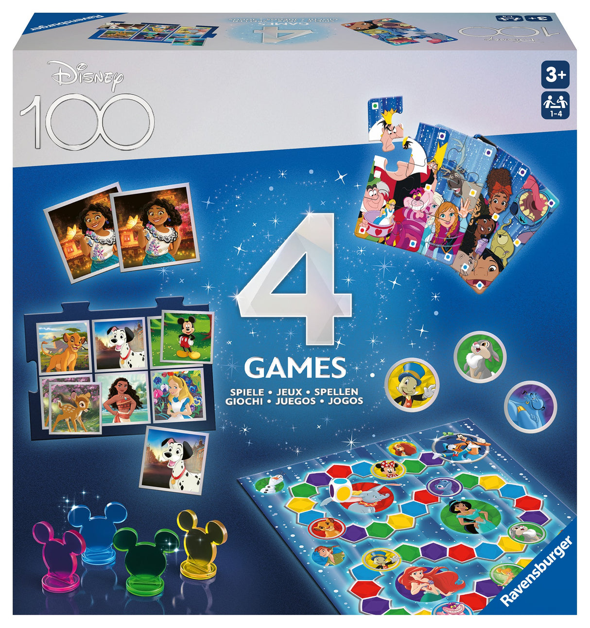 Ravensburger Disney 100th Anniversary 4in1 Games Compendium Set For Kids Age 3 Years Up
