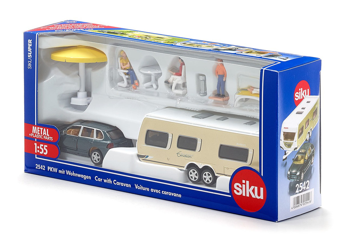 SIKU - 1/55 Porsche Car with Caravan
