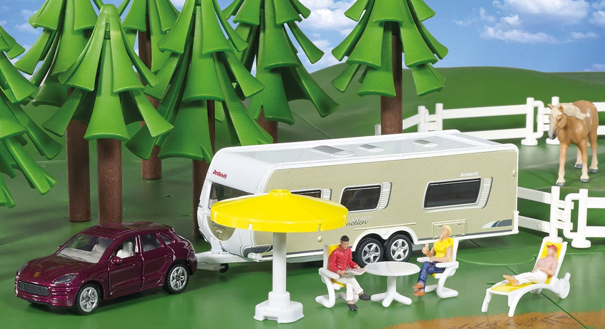 SIKU - 1/55 Porsche Car with Caravan