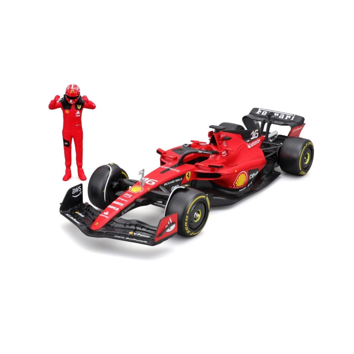 Bburago Formula Racing 2023 F-1 Ferrari SF-23 with #16 Charles Leclerc Figurine