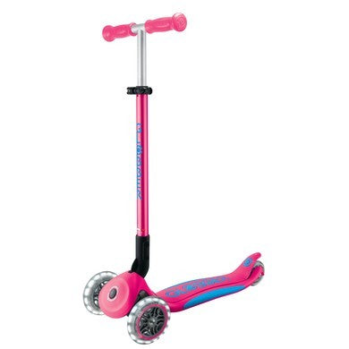 Globber Primo Fold Plus Lights Scooter V2 - Fuchsia Pink / Sky Blue
