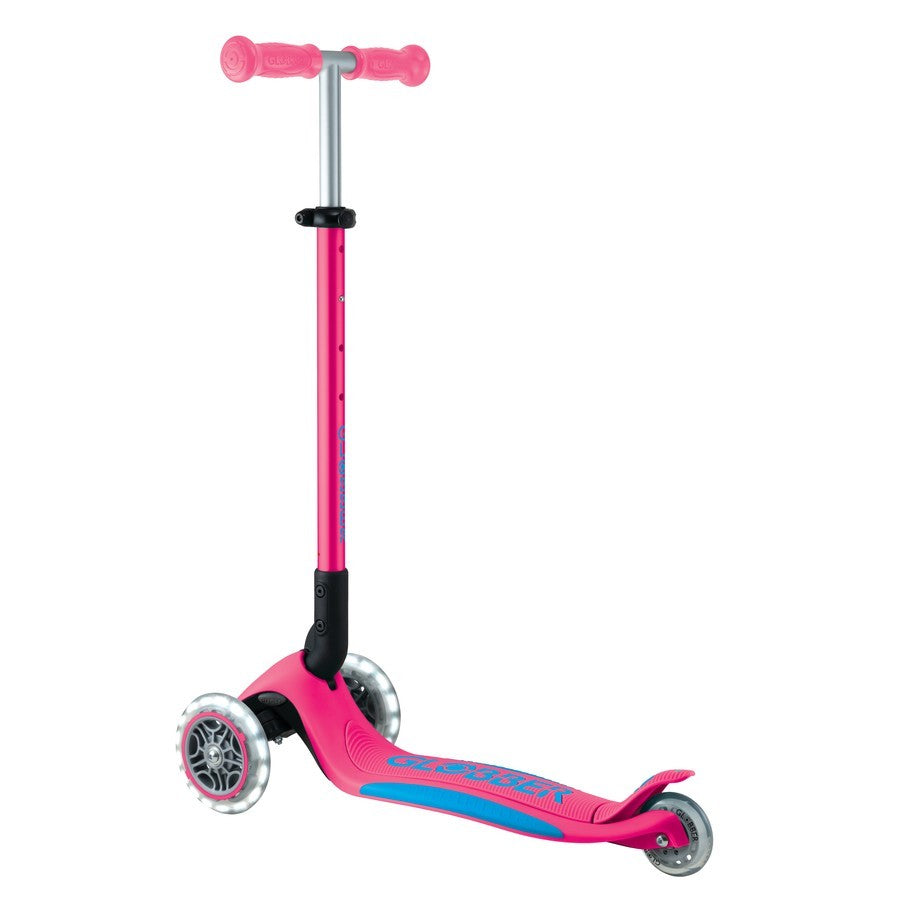 Globber Primo Fold Plus Lights Scooter V2 - Fuchsia Pink / Sky Blue