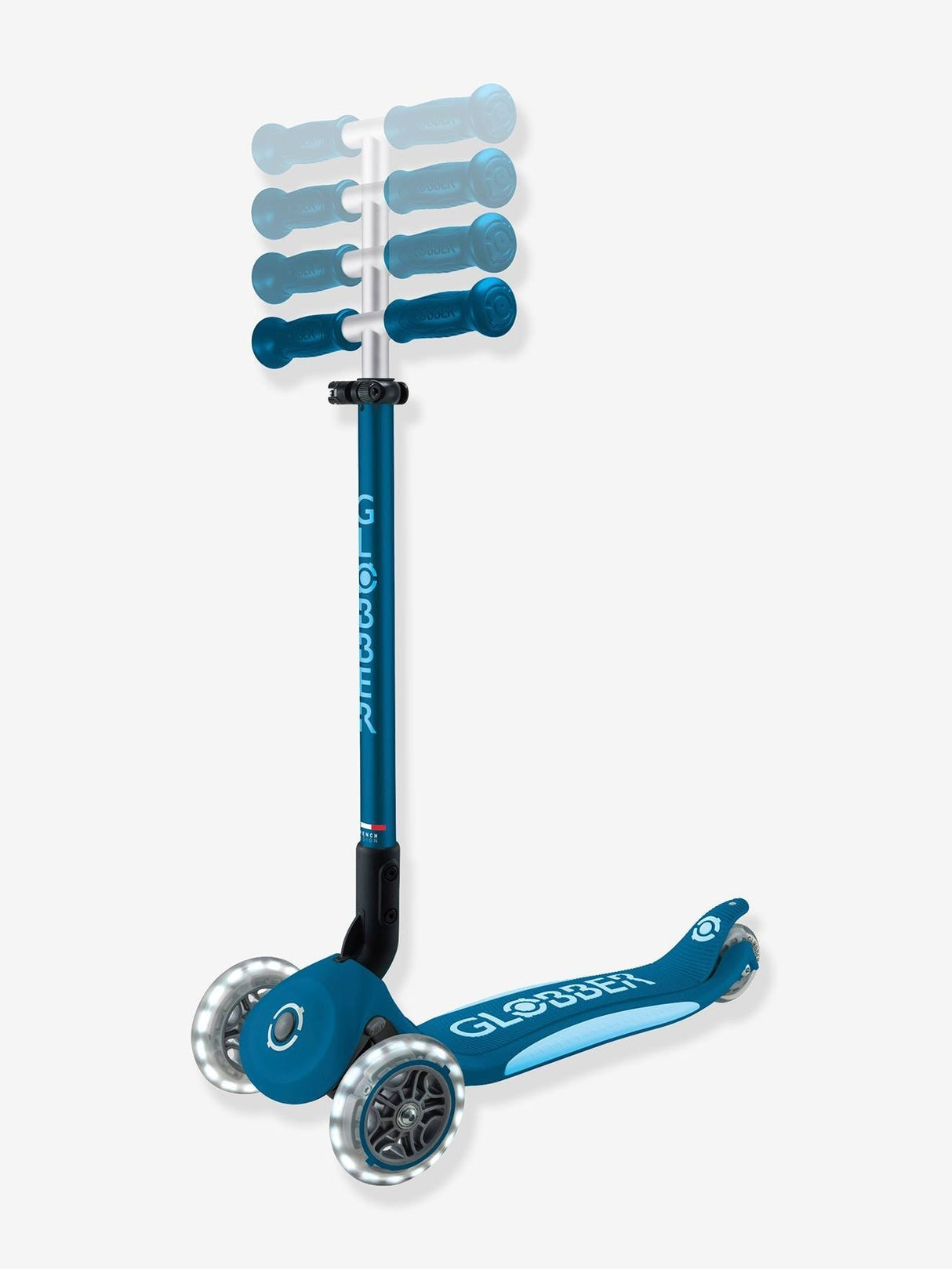 Globber Primo Fold Plus Lights Scooter V2 - Petrol Blue / Light Blue