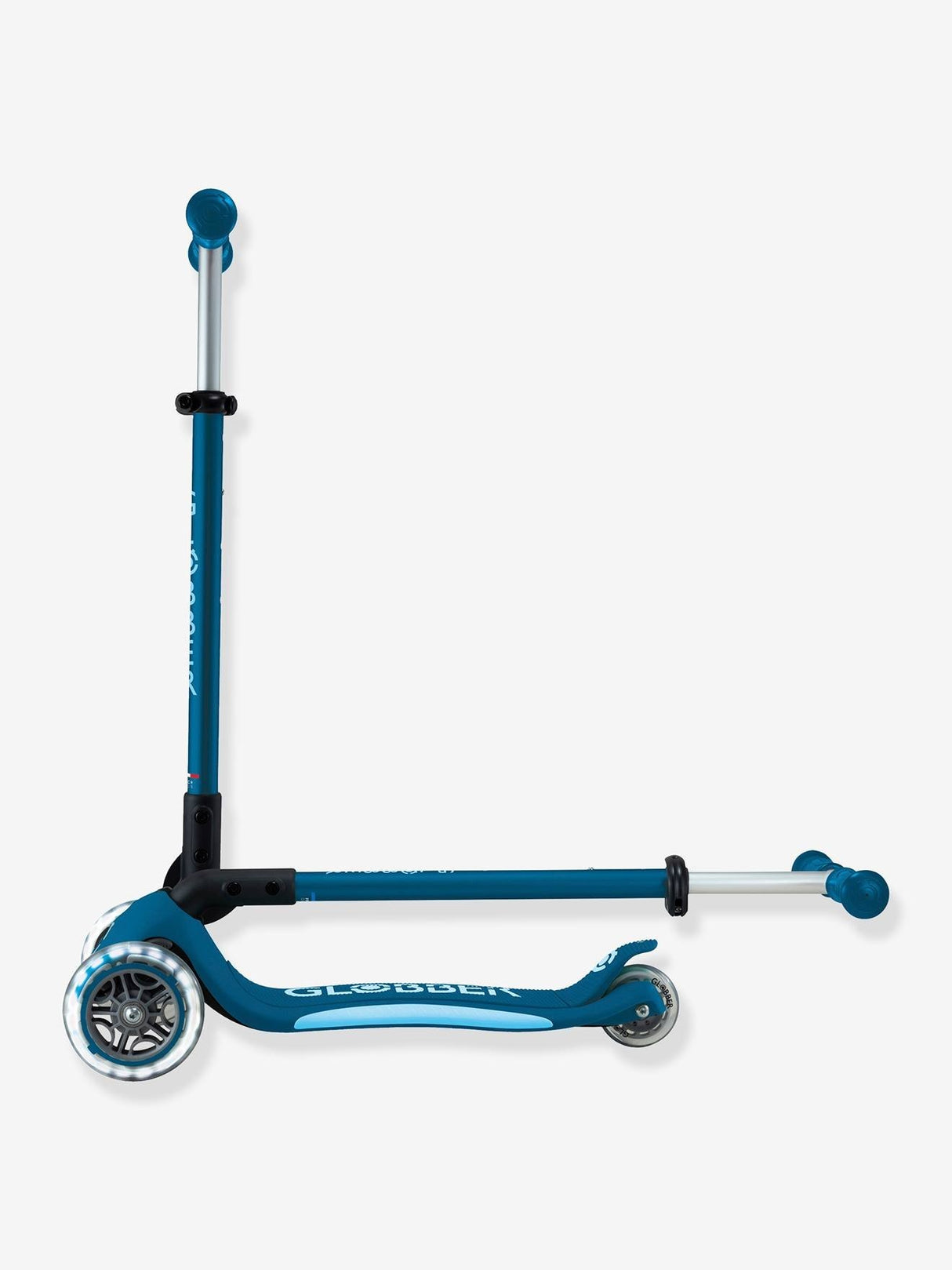 Globber Primo Fold Plus Lights Scooter V2 - Petrol Blue / Light Blue