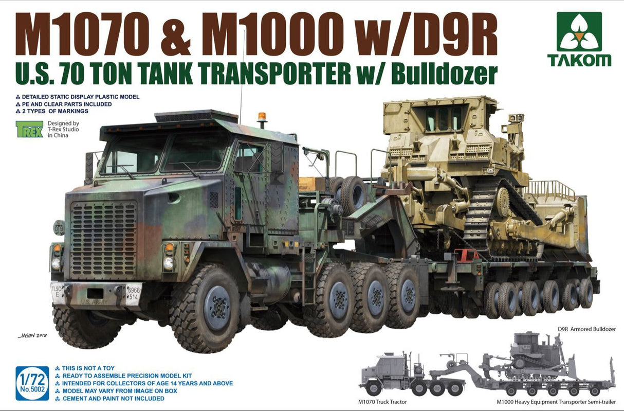 Takom Tak5002 U.s. M1070u. M1000 W/d9r 70 Ton Tank Transporter W/bulldozer In 1:72