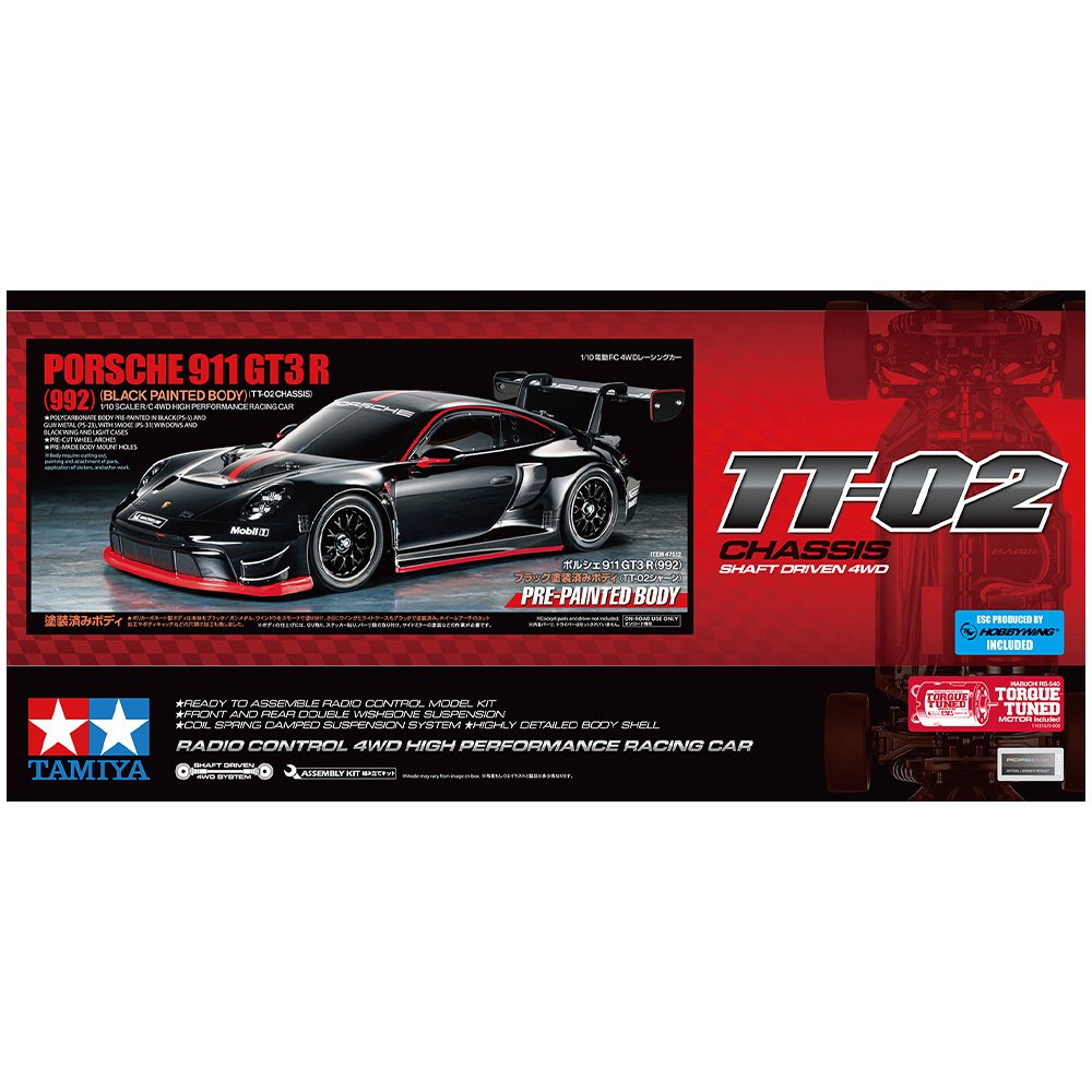 Tamiya RC 911 GT3 R 992 TT-02 - Limited Edition Black painted Body