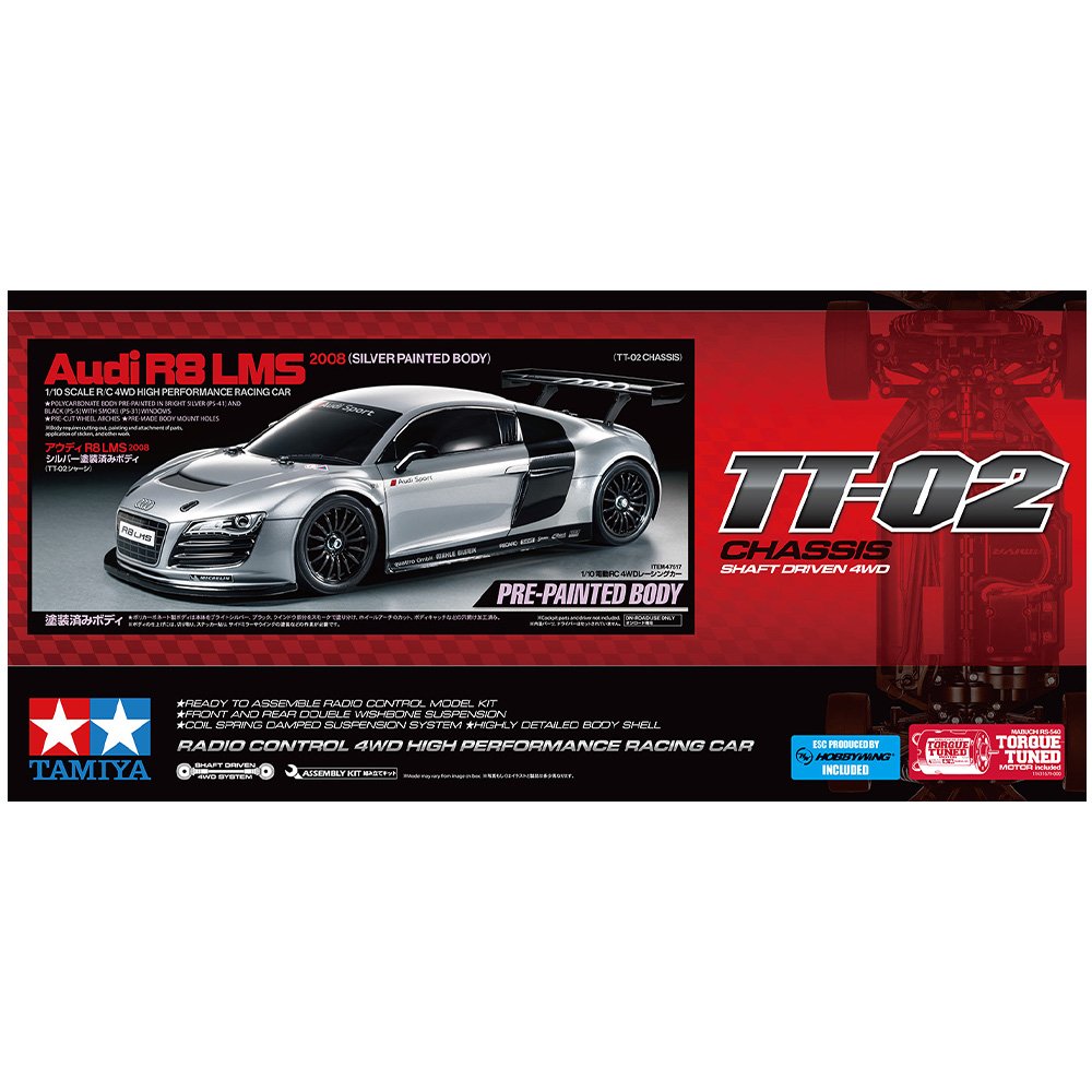 TAMIYA AUDI R8 LMS 2008 - SILVER PAINTED BODY (TT-02)