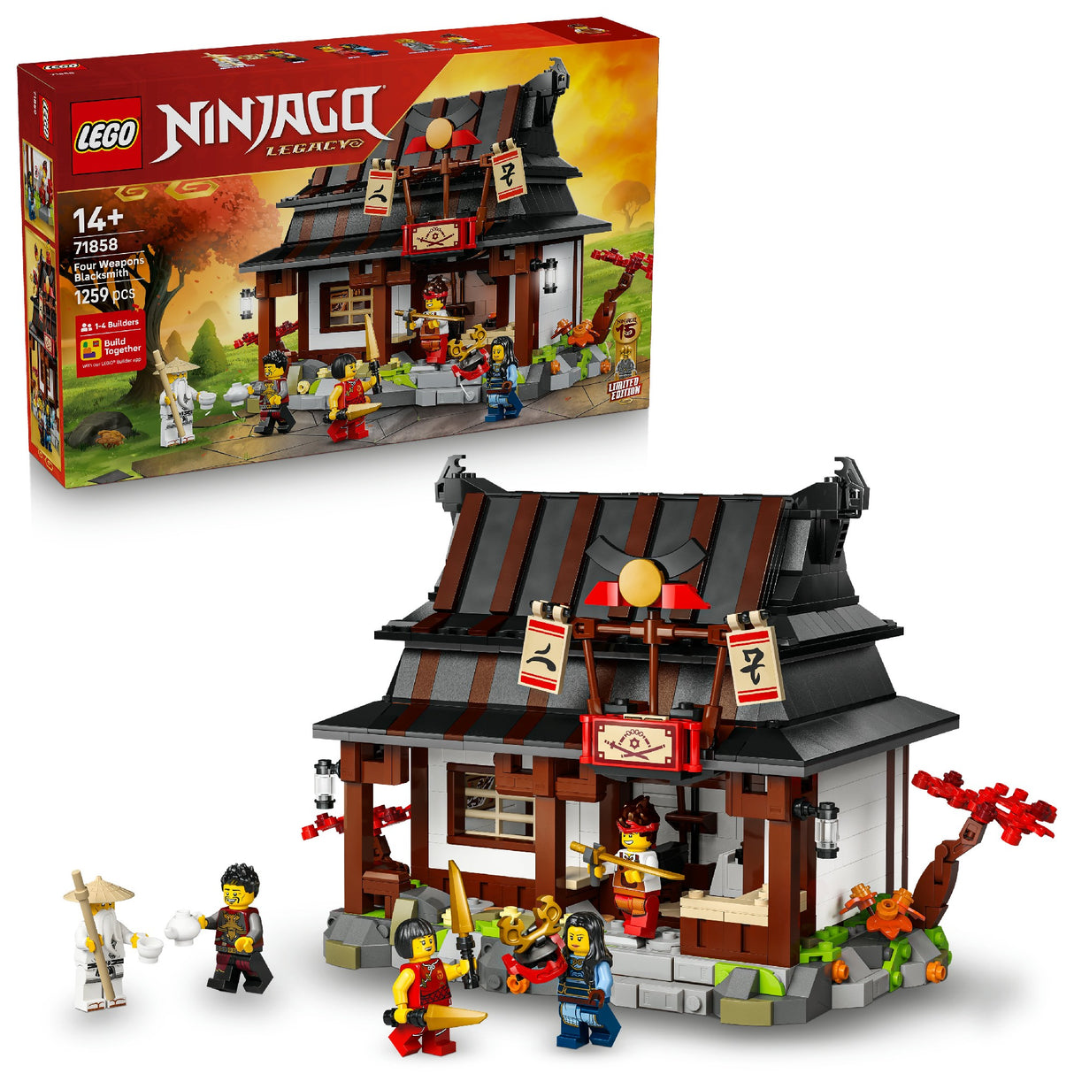 LEGO NINJAGO FOUR WEAPONS BLACKSMITH 15TH ANNIVERSARY 71858 AGE: 14+