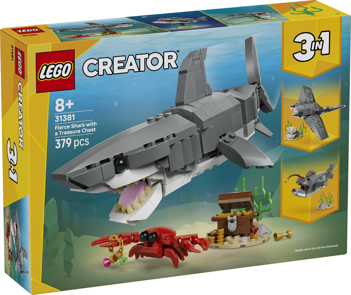 LEGO CREATOR FIERCE SHARK WITH A TREASURE CHEST 31381 AGE: 8+