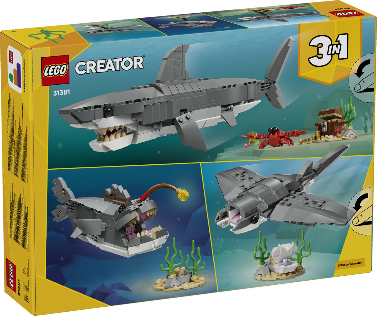 LEGO CREATOR FIERCE SHARK WITH A TREASURE CHEST 31381 AGE: 8+