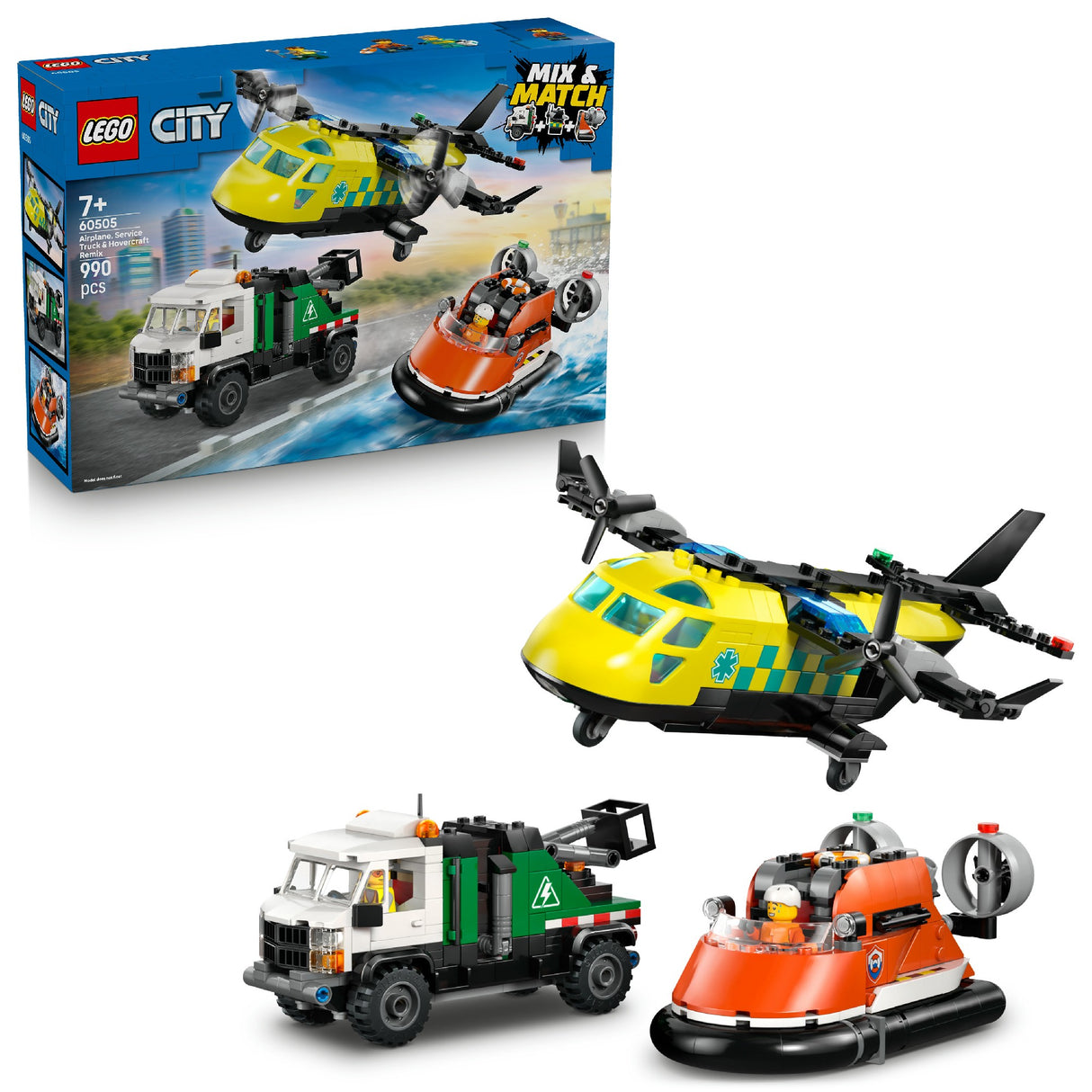 LEGO CITY AIRPLANE, SERVICE TRUCK & HOVERCRAFT REM 60505 AGE: 7+