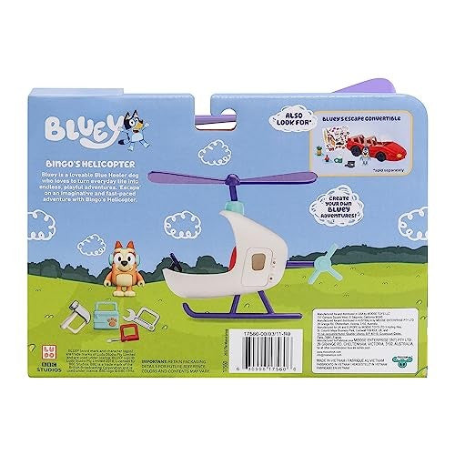 Bluey Vehicle And Figure Pack Bingo's Helicopter With 2.5 Inch Bingo Figure And Tool Accessories
