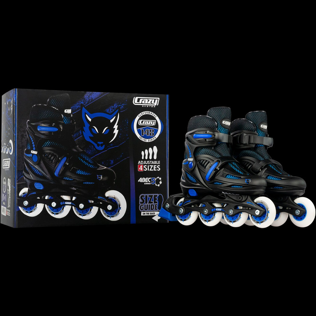 CRAZY SKATES 148 LARGE 5-8 BLACK