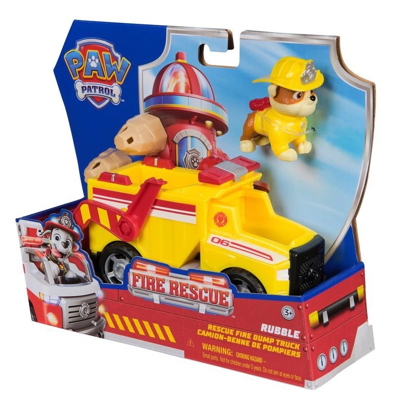 PAW Patrol Fire Rescue: Rubble S Rescue Fire Dump Truck with Figure Launcher & Accessories for Kids 3+