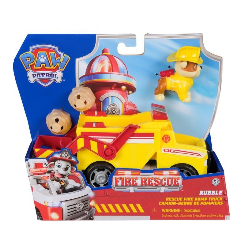 PAW Patrol Fire Rescue: Rubble S Rescue Fire Dump Truck with Figure Launcher & Accessories for Kids 3+