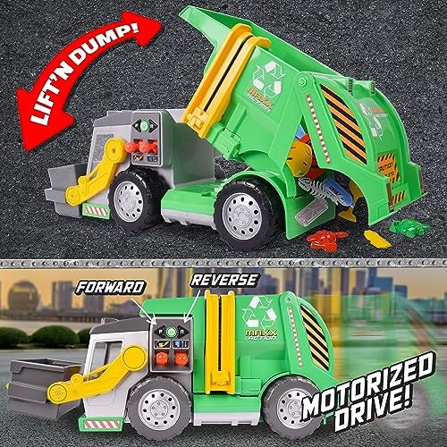 Maxx Action 3-n-1 Maxx Recycler Garbage Truck With Lights Sounds And Motorized Drive Includes 16 Accessories