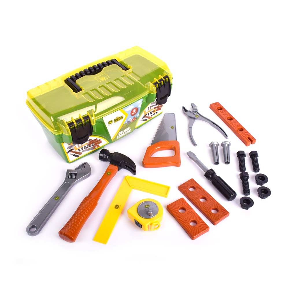 John Deere 18 Piece Deluxe Tool Box Construction Playset with Hammer Saw Pliers and More 3+ Yrs