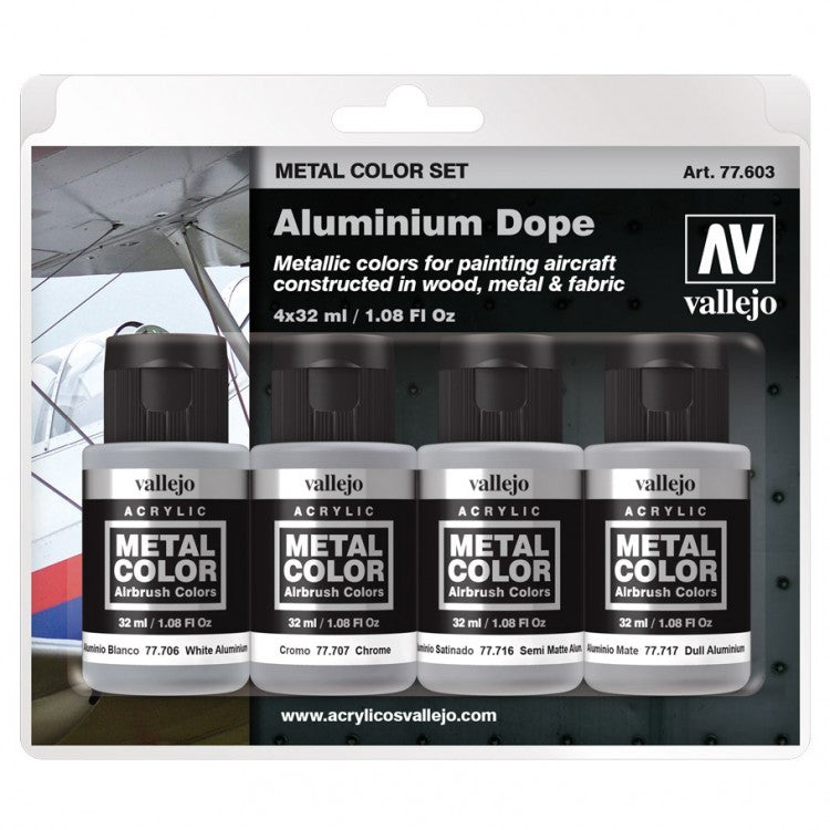 Vallejo Metal Colour Aluminium Dope 4 Colour Acrylic Paint Set 77603