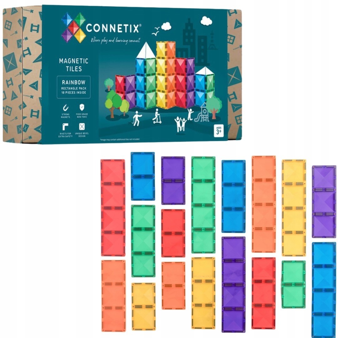 Connetix Tiles Rainbow Rectangle Pack 18 Pieces