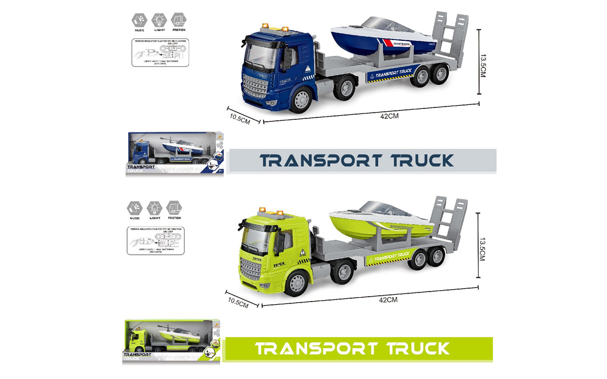 Transporter With Boat 42Cm With Light & Sound Blue/Green