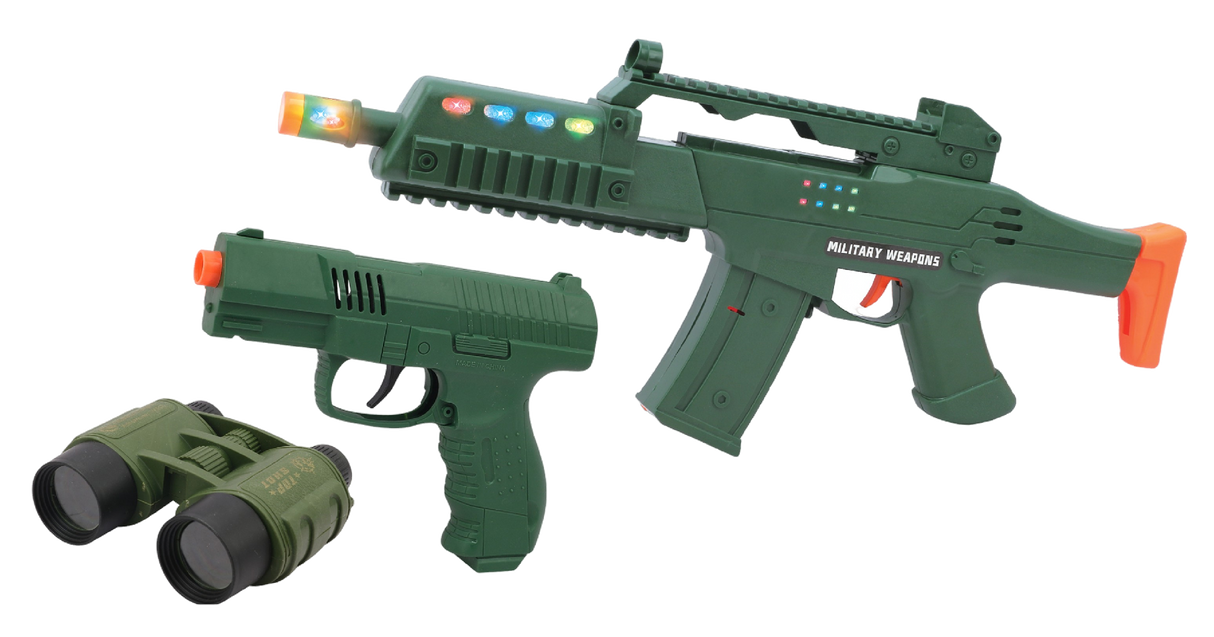 Military Machine Gun - Pisol And Binoculars With Light And Sound