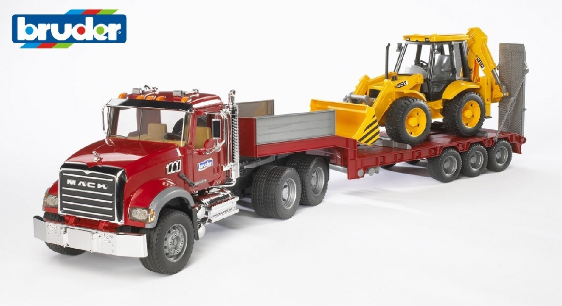 Bruder Mack Truck 1:16 Low Loader W/ Jcb 4cx Backhoe Loader