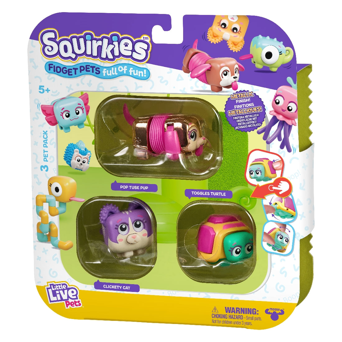 Little Live Pets Squirkies S1 3 Pack Assorted - Metallic Pop Tube Pup
