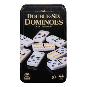 CLASSIC DOUBLE 6 COLOURED DOMINOES IN TIN