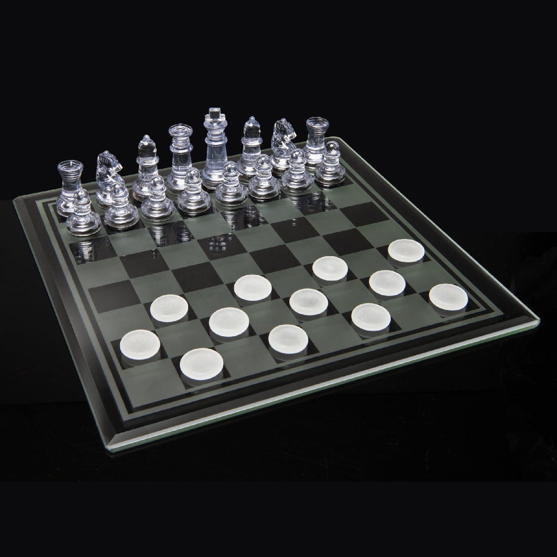 CLASSIC GAMES CHESS & CHECKERS WITH GLASS BOARD