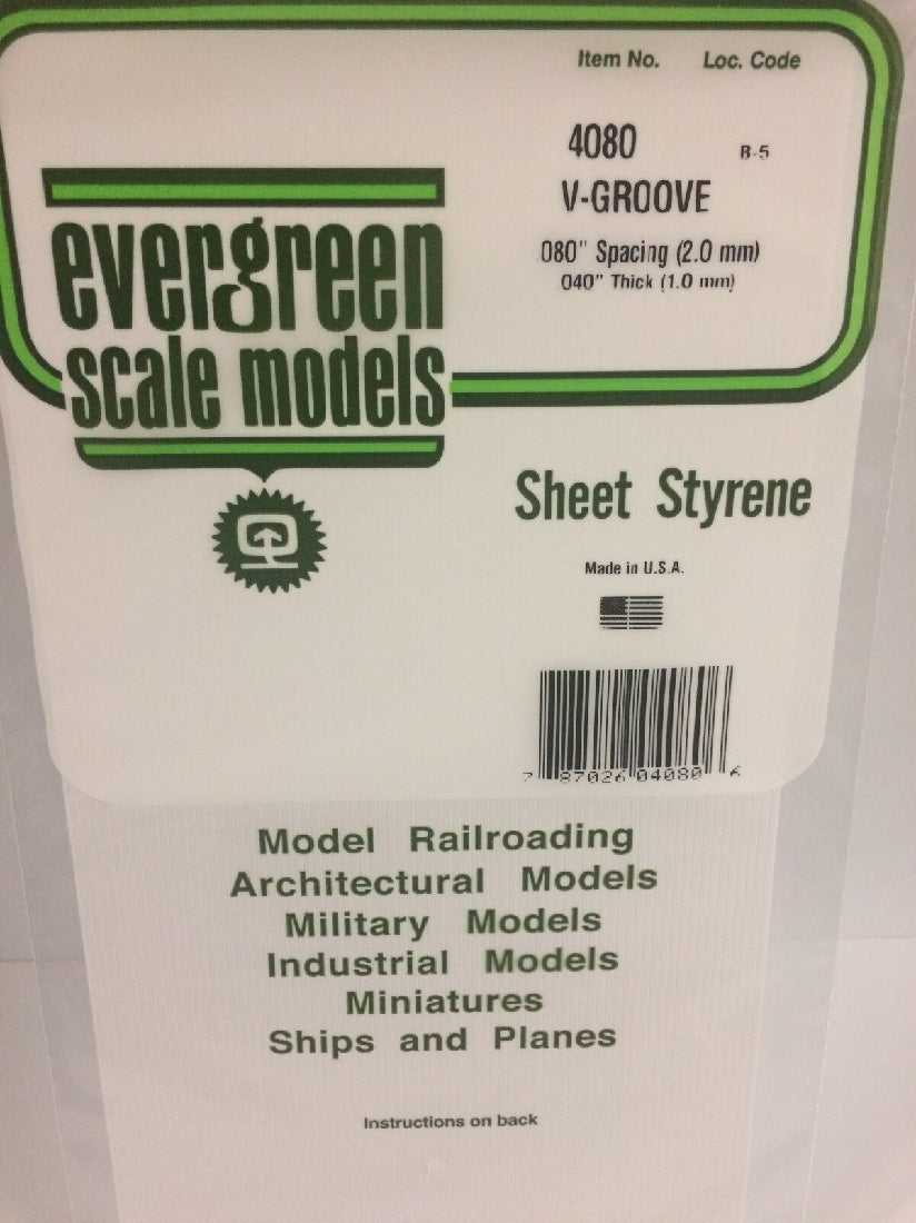 Evergreen White Polystyrene V-Groove Siding Sheet 0.080 x 6 x 12 / 2mm x 15cm x 30cm (1)