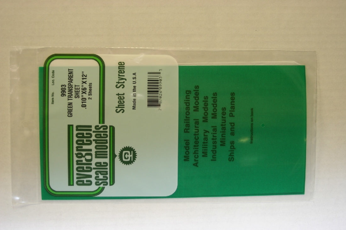 Evergreen Transparent Green Polystyrene Sheet 0.010 x 6 x 12 / 0.25mm x 15cm x 30cm (2)