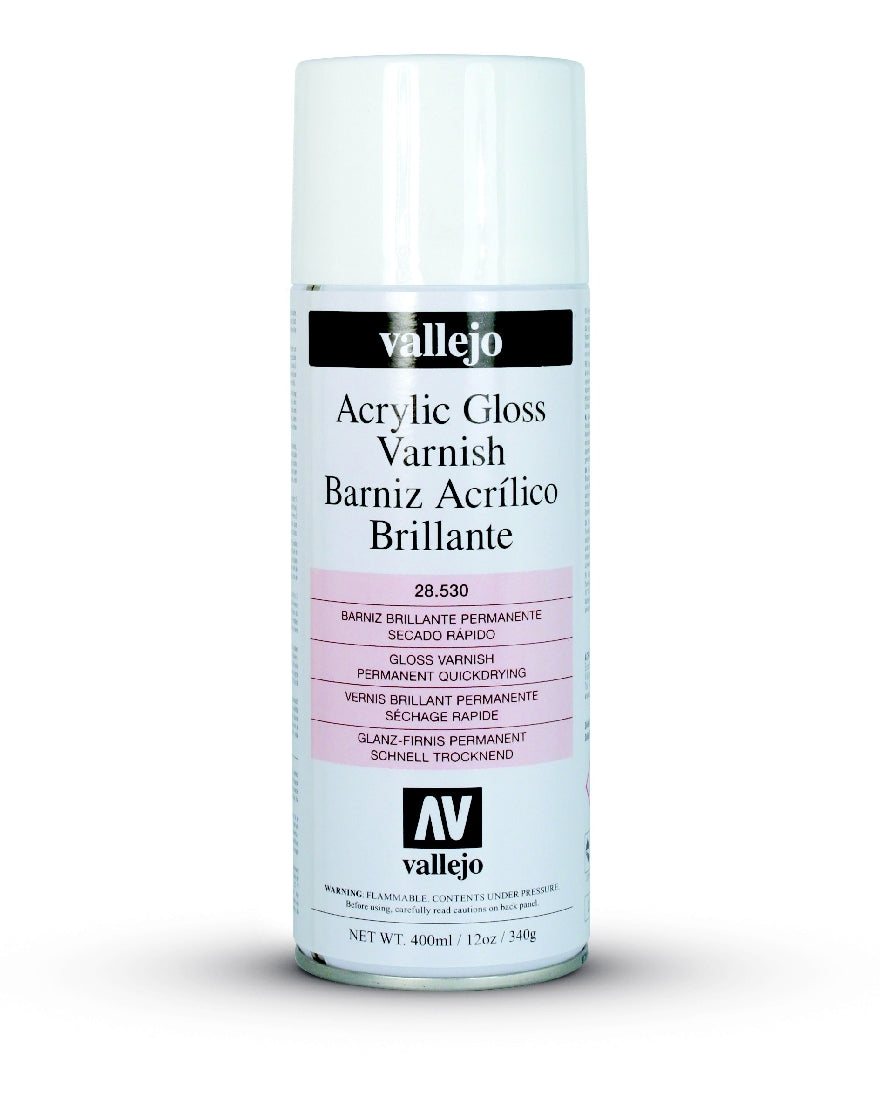 Vallejo Aerosol Gloss Varnish 400ml Hobby Spray Paint 28530