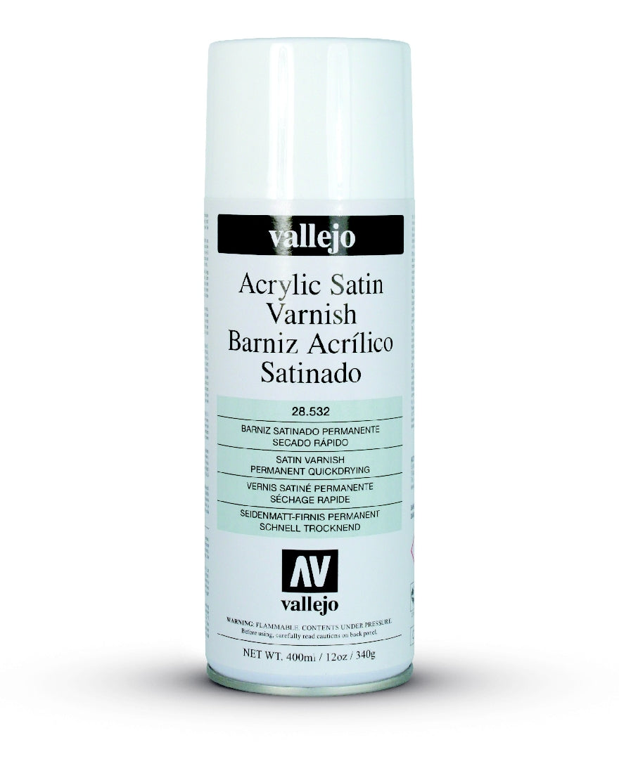 Vallejo Aerosol Satin Varnish 400ml Hobby Spray Paint 28532