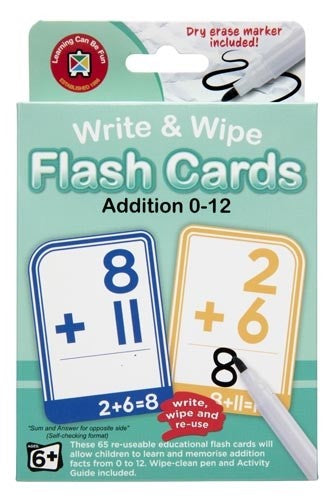 Write & Wipe Flash Cards Addition 0-12 W/marker