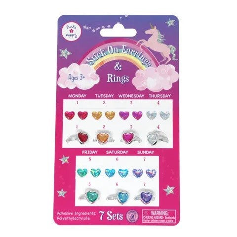 Pink Poppy 7 Day Stick On Earrings And Ring Set