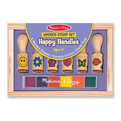 Melissa & Doug Happy Handles Wooden Stamp Set: 6 Stamps and 6-Color Stamp Pad