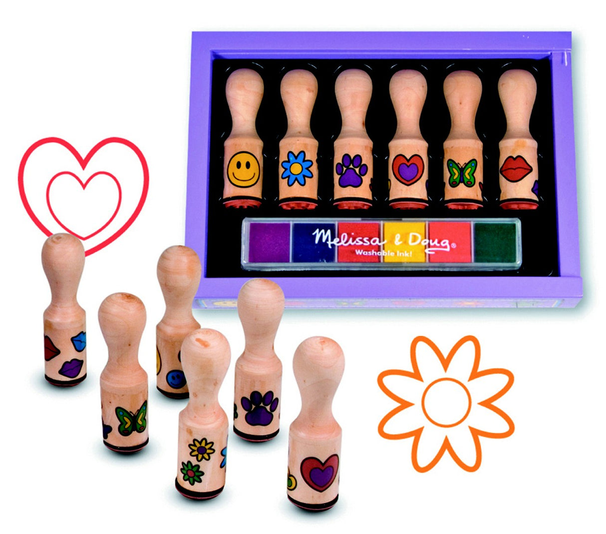 Melissa & Doug Happy Handles Wooden Stamp Set: 6 Stamps and 6-Color Stamp Pad