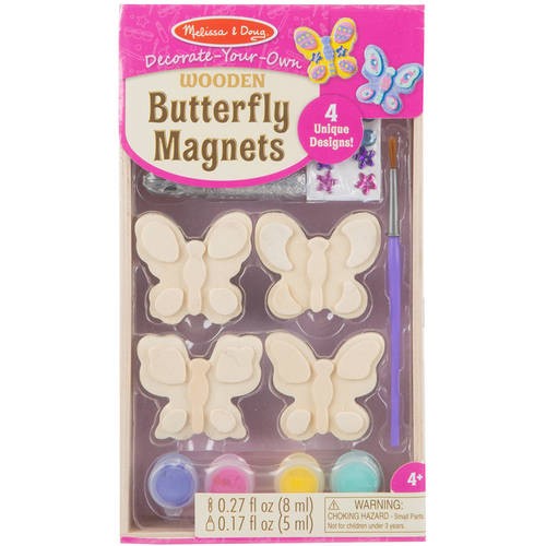 Melissa & Doug Created by Me! Wooden Butterfly Magnets Craft Kit (4 Designs  4 Paints  Stickers  Glitter Glue)