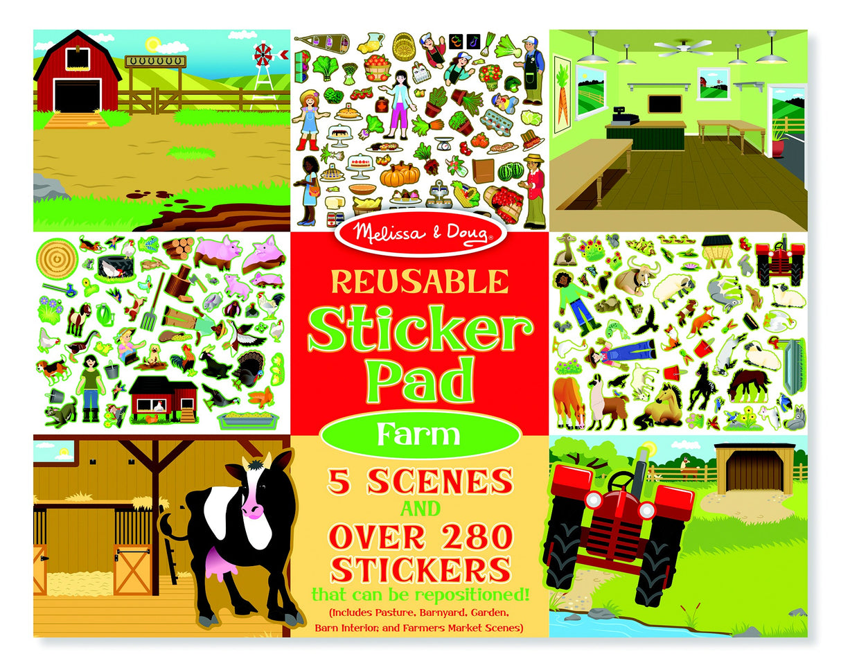 Melissa & Doug Reusable Sticker Pad: Farm - 280+ Stickers  5 Scenes - FSC Certified