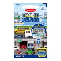 Melissa & Doug Take-Along Magnetic Jigsaw Puzzles Travel Toy – Vehicles (2 15-Piece Puzzles)